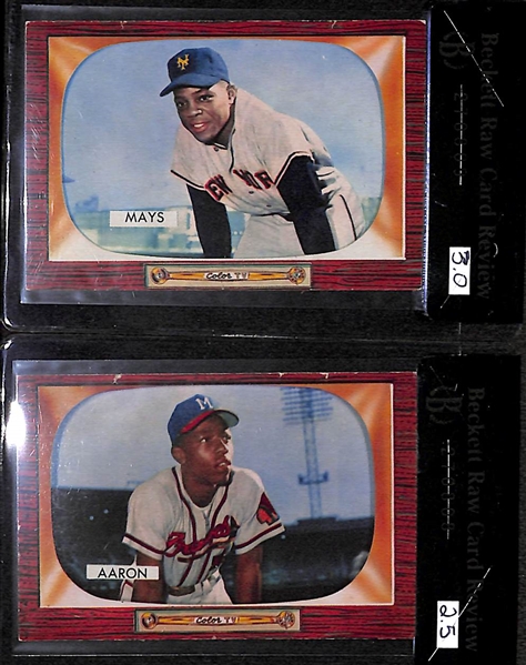 Lot of 2 - 1955 Bowman Willie Mays #184 BVG 3.0 & Hank Aaron #179 BVG 2.5